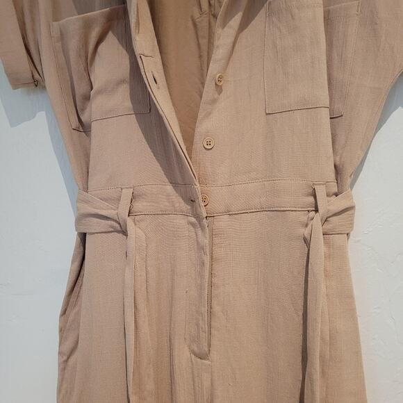 Lovers + Friends "Whitney" Linen Blend Short Sleeve Jumpsuit, Natural Tan, Sz S - Picture 7 of 12